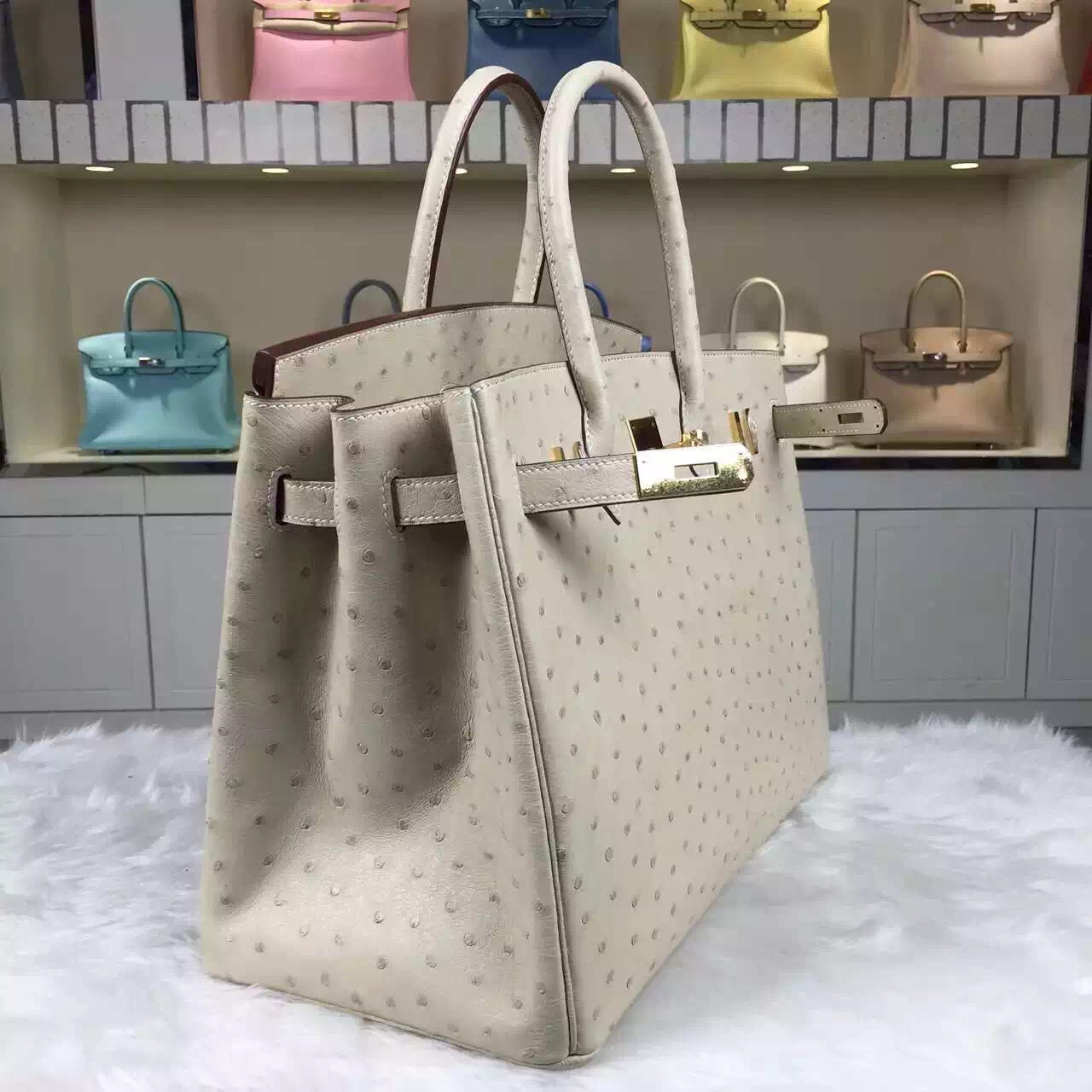 Luxury Hermes Wool White Original Ostrich Leather Birkin Bag35cm