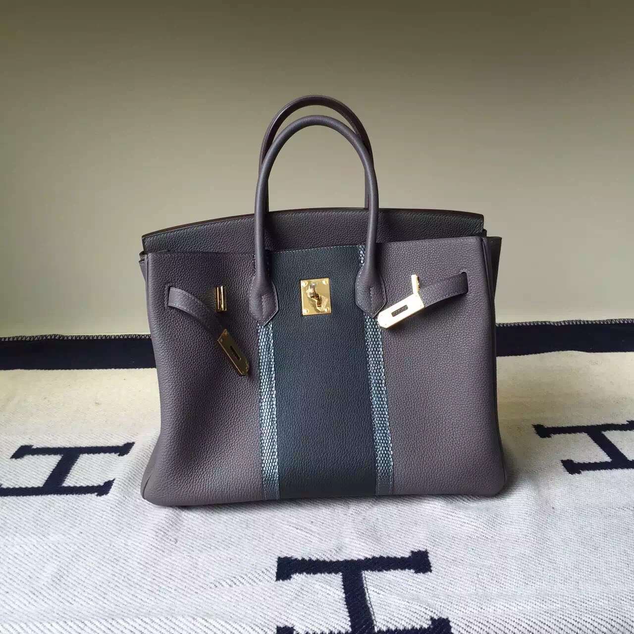 Luxury Hermes Birkin Bag 35cm Grey Togo Leather&#038;Lizard Leather