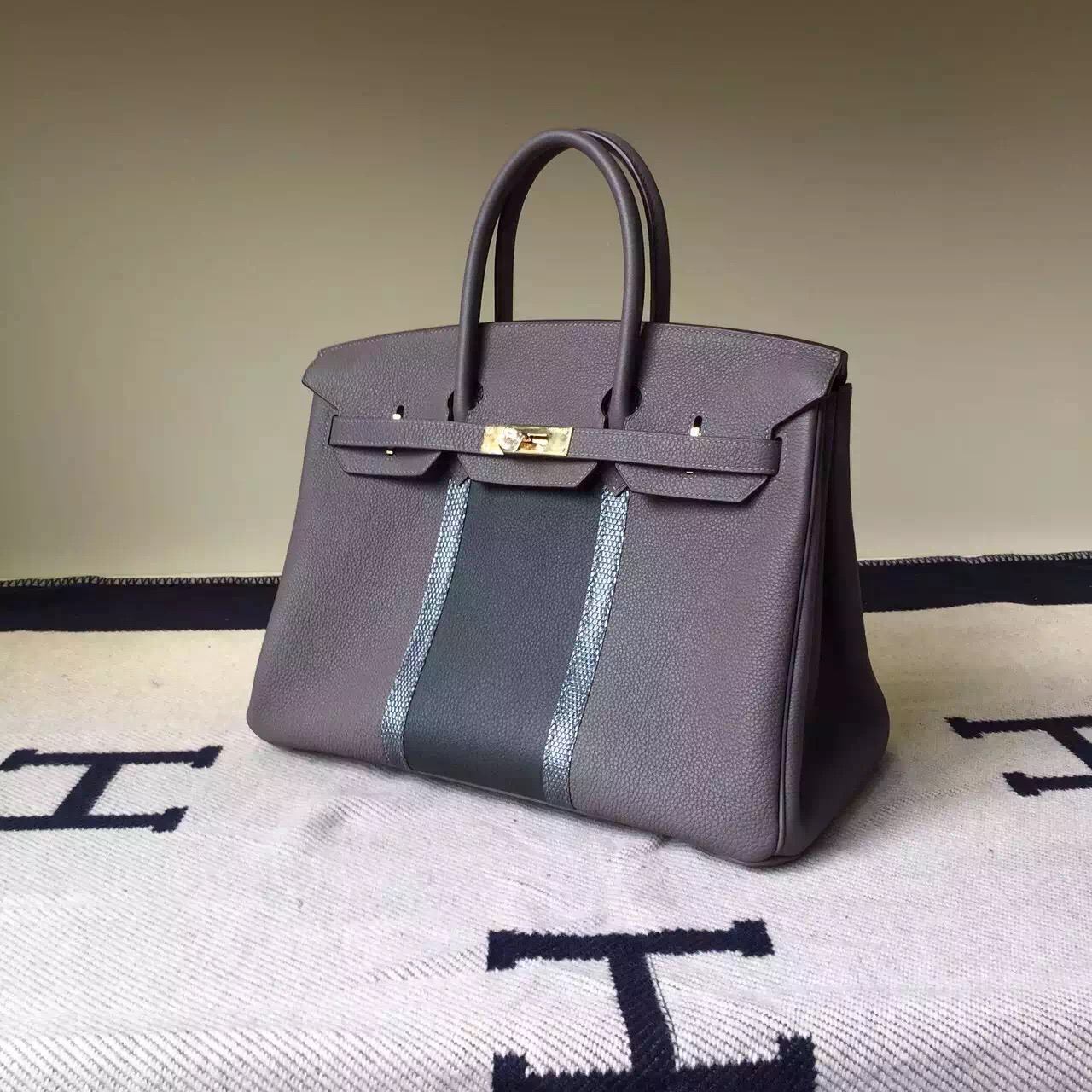 Luxury Hermes Birkin Bag 35cm Grey Togo Leather&Lizard Leather