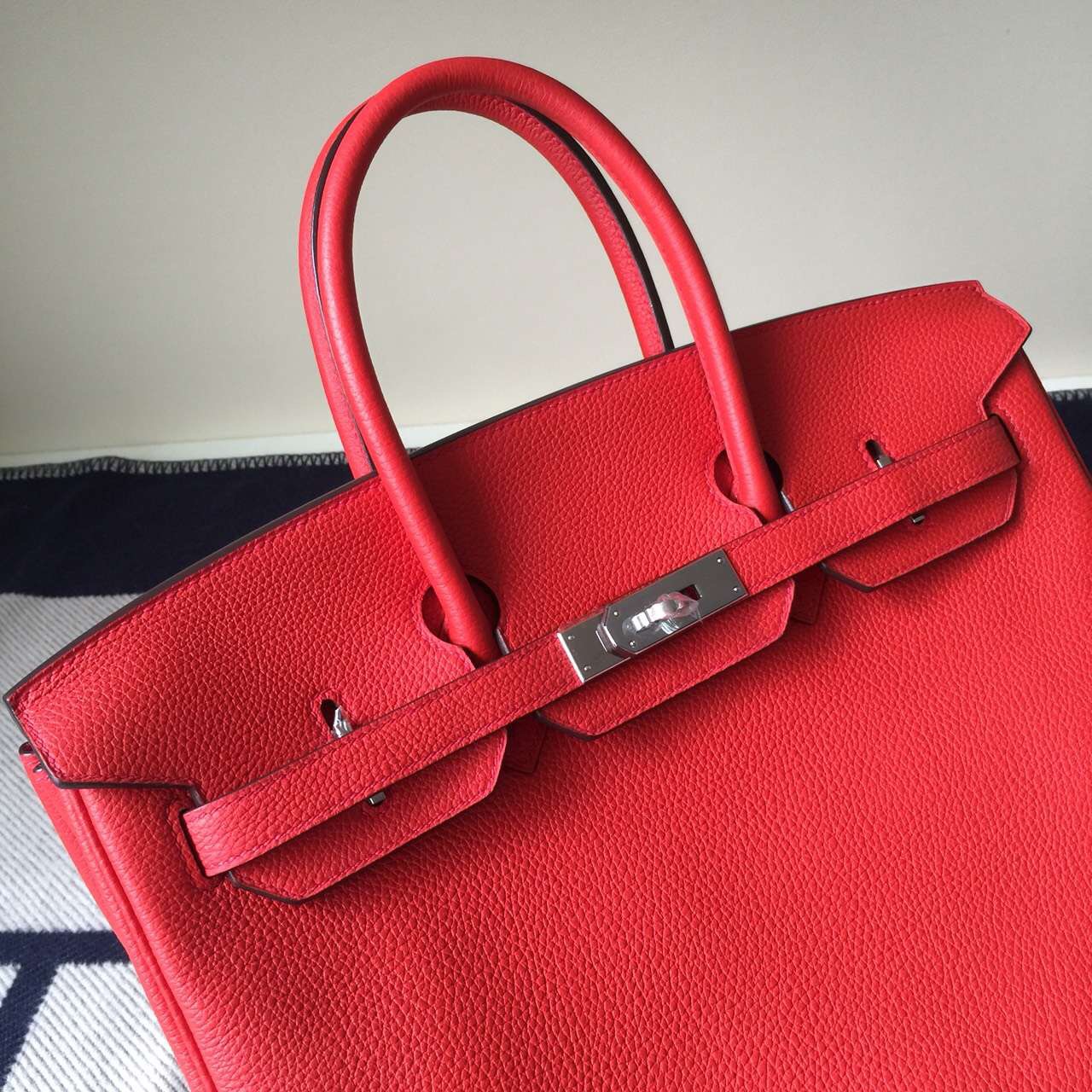 Hand Stitching Hermes Togo Calfskin Leather Birkin Bag 35cm in A5 Azalea Red