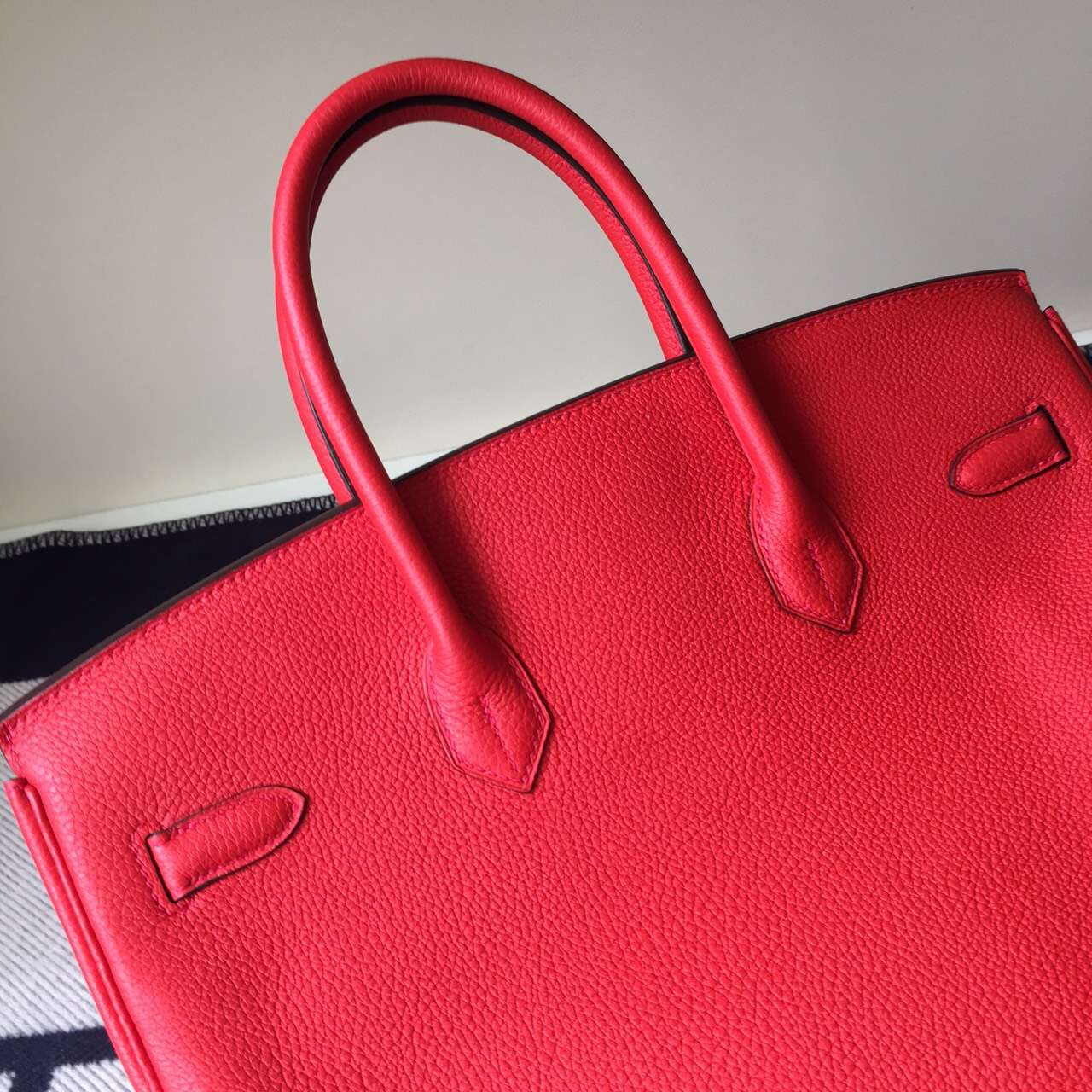 Hand Stitching Hermes Togo Calfskin Leather Birkin Bag 35cm in A5 Azalea Red