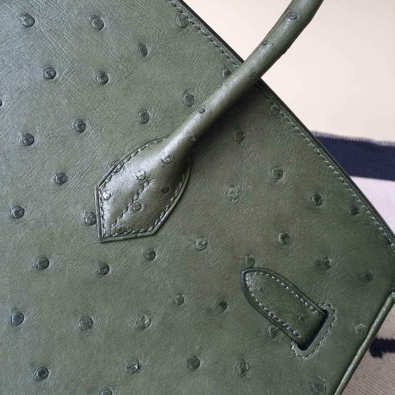 Hand Stitching Hermes V6 Canopee Green Ostrich Leather Birkin Bag35cm
