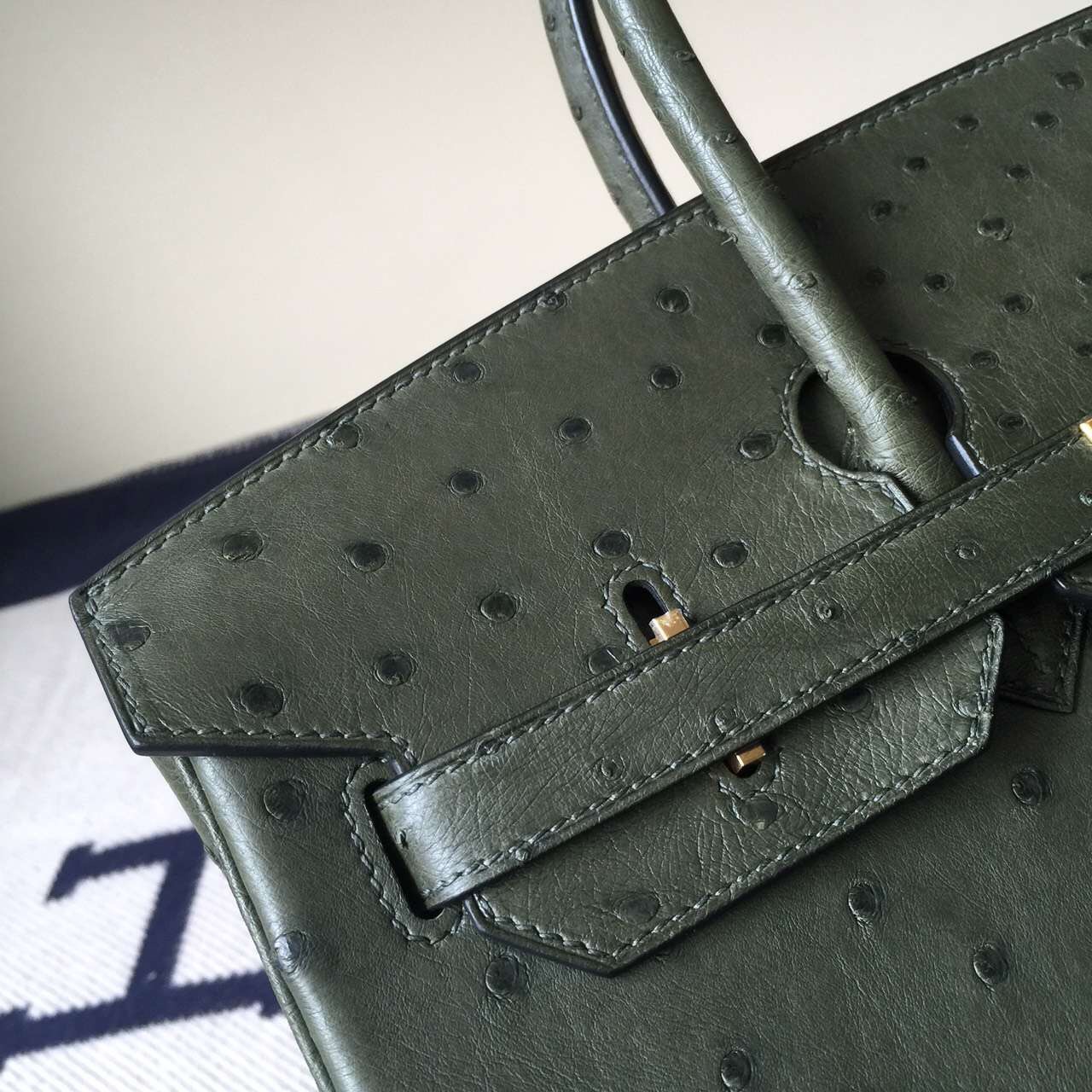 Hand Stitching Hermes V6 Canopee Green Ostrich Leather Birkin Bag35cm