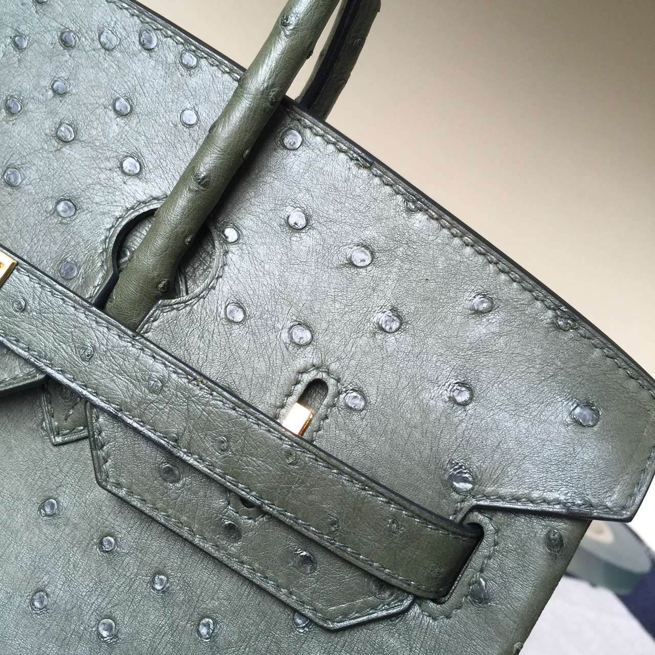 Hand Stitching Hermes V6 Canopee Green Ostrich Leather Birkin Bag35cm