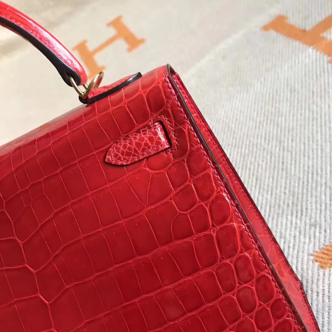 New Pretty Hermes Kelly Bag25CM in CK95 Braise Crocodile Shiny Leather