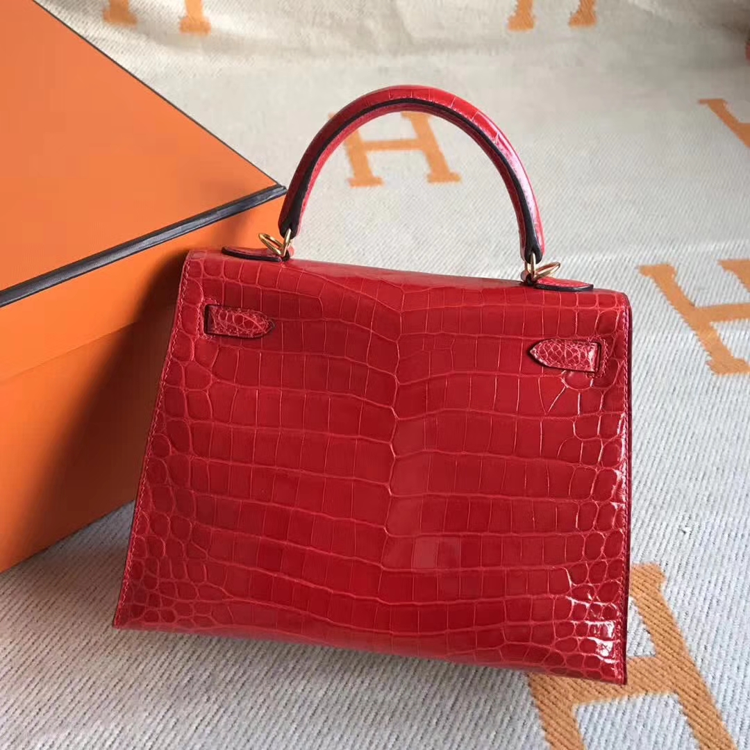 New Pretty Hermes Kelly Bag25CM in CK95 Braise Crocodile Shiny Leather