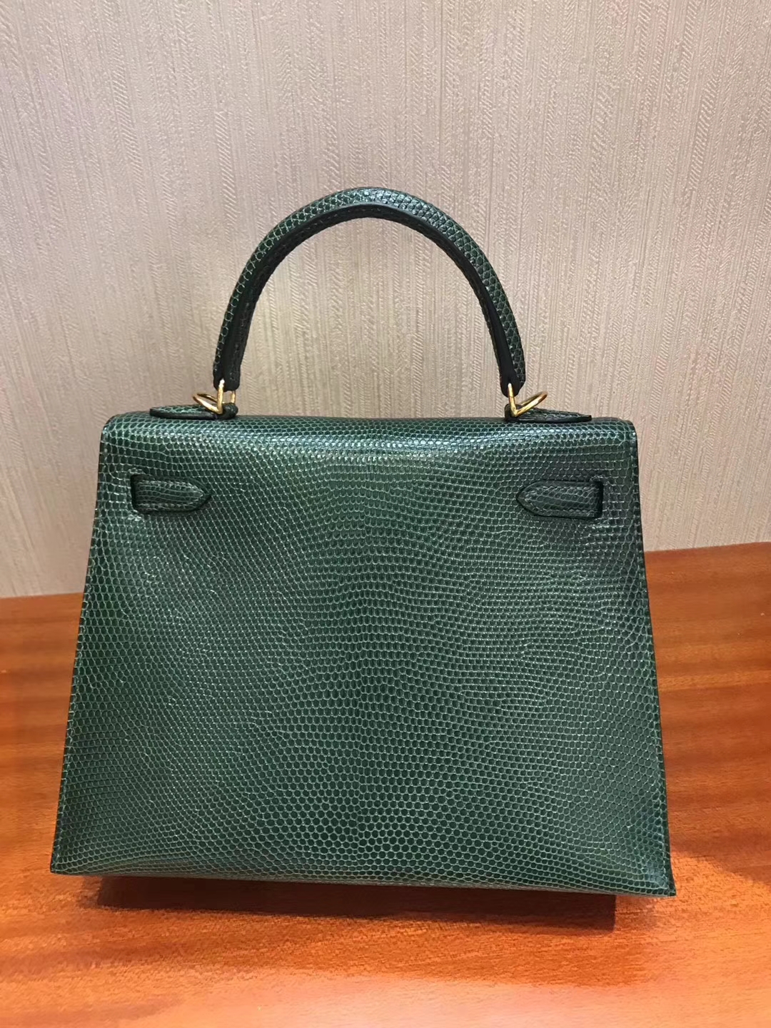 Wholesale Hermes CK67 Vert Fonce Lizard Skin Leather Kelly25CM Bag Gold Hardware