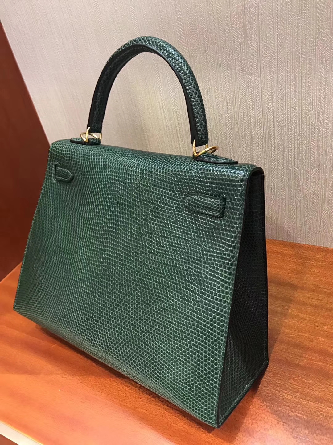 Wholesale Hermes CK67 Vert Fonce Lizard Skin Leather Kelly25CM Bag Gold Hardware