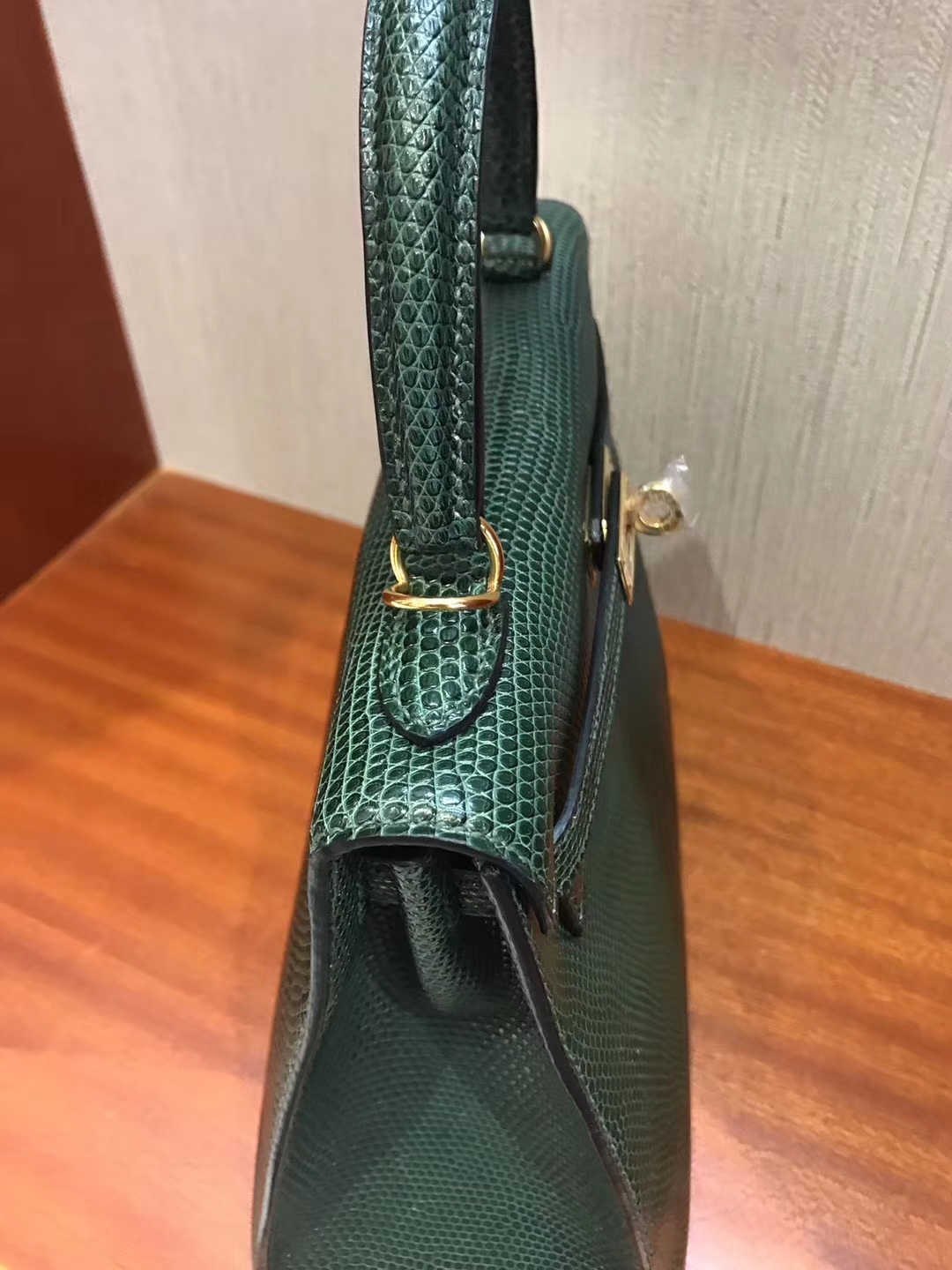 Wholesale Hermes CK67 Vert Fonce Lizard Skin Leather Kelly25CM Bag Gold Hardware