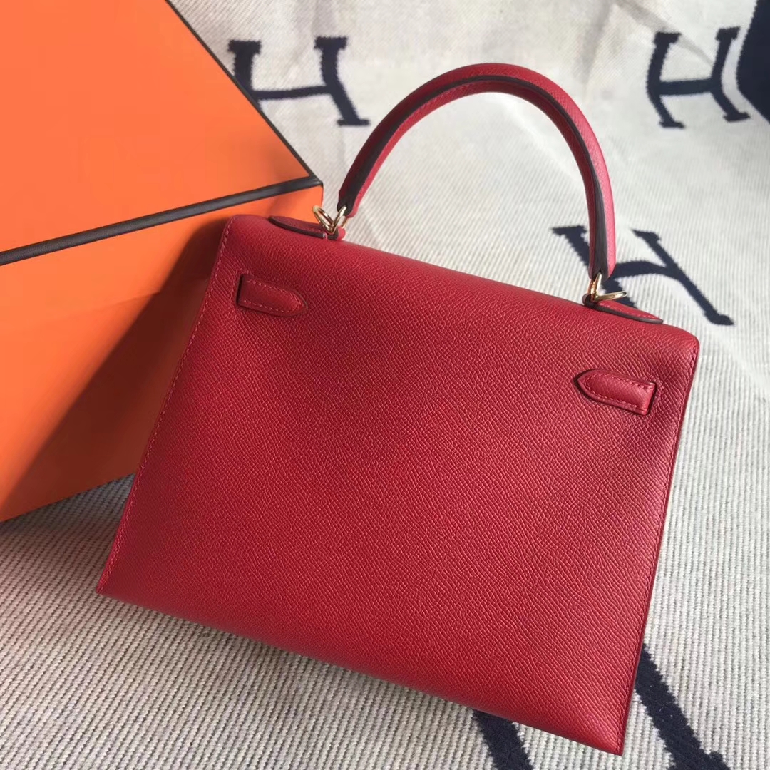 New Pretty Hermes Q5 Rouge Casaque Epsom Calfskin Kelly25CM Bag Gold Hardware