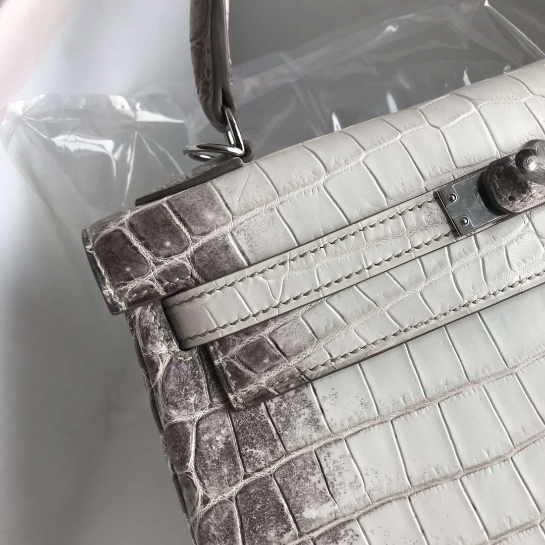 Hot Sale Hermes Himalaya Crocodile Leather Retourne Kelly25CM Bag Silver Hardware