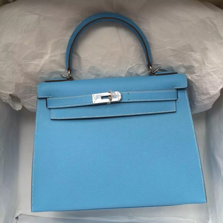 Hermes 7N Blue Paradise Epsom Calfskin Leather Sellier Kelly Bag  28CM Silver Hardware