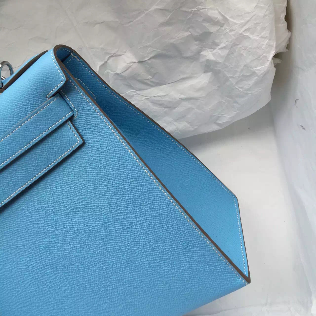 Hermes 7N Blue Paradise Epsom Calfskin Leather Sellier Kelly Bag 28CM Silver Hardware