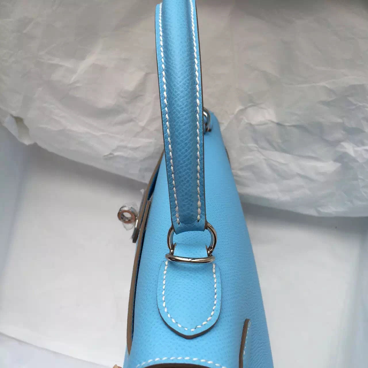 Hermes 7N Blue Paradise Epsom Calfskin Leather Sellier Kelly Bag 28CM Silver Hardware
