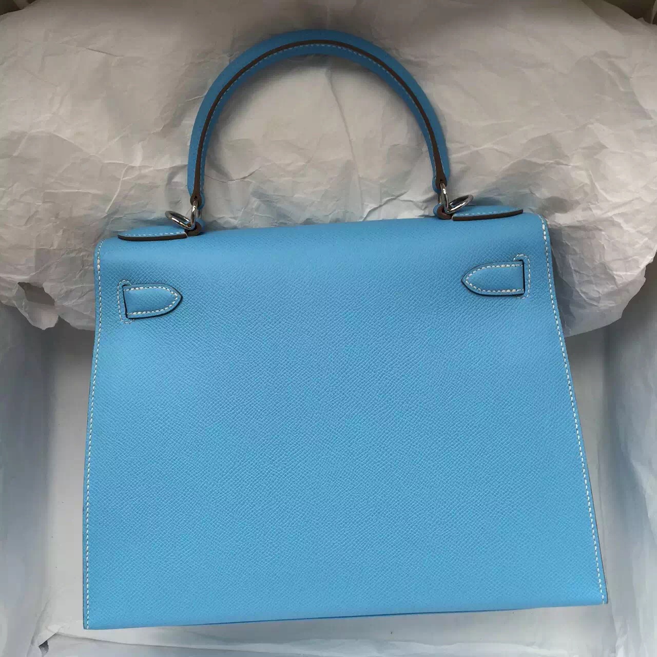 Hermes 7N Blue Paradise Epsom Calfskin Leather Sellier Kelly Bag 28CM Silver Hardware