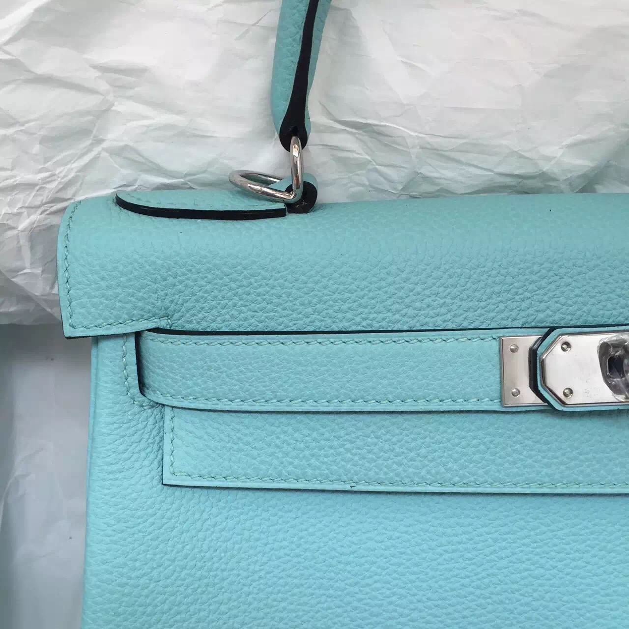 Discount Hermes Kelly Bag 28CM Retourne 3P Lagon Blue Togo Leather Women&#8217;s Tote Bag