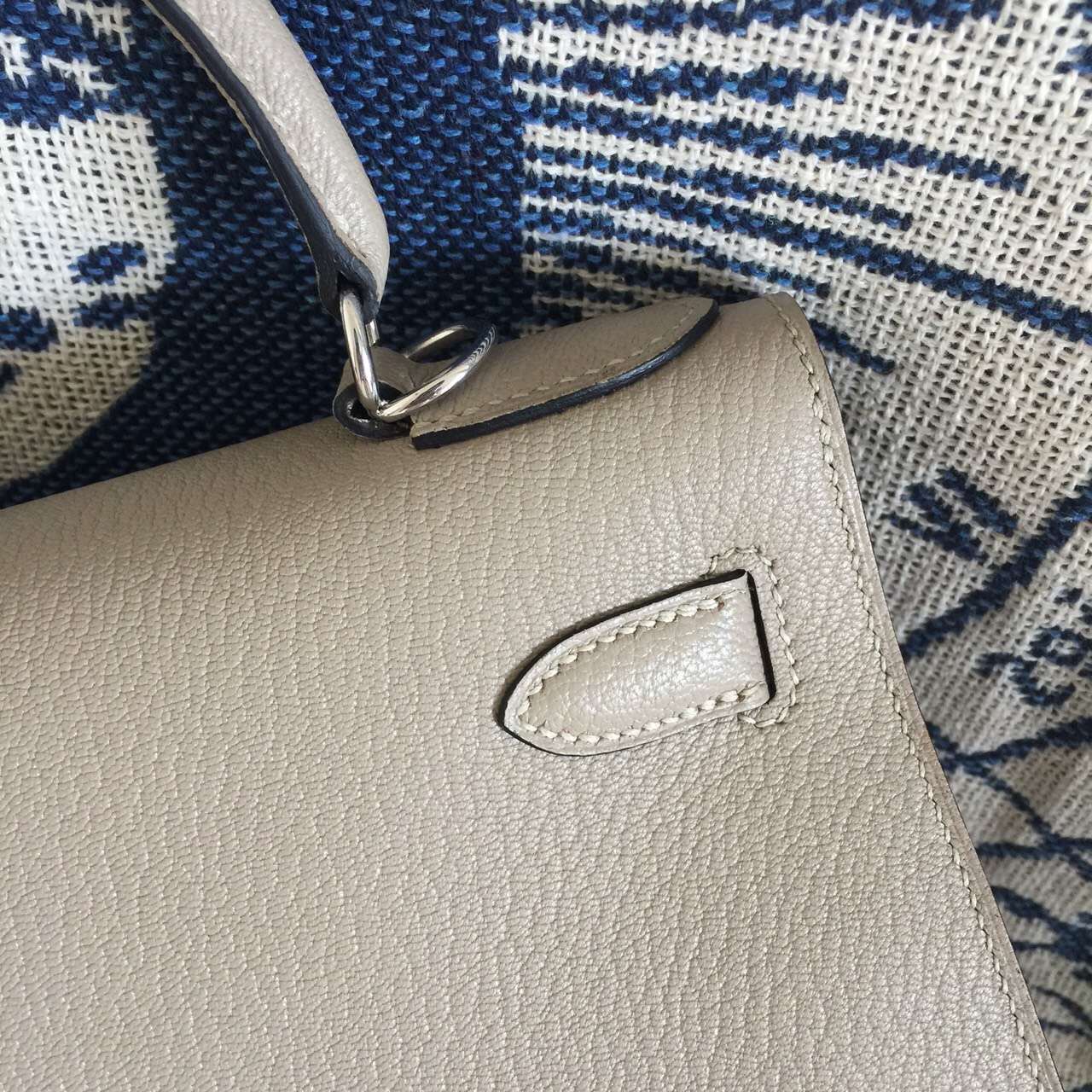 Cheap Hermes Gris Tourterelle Chevre Leather Sellier Kelly Bag Women&#8217;s Tote Bag