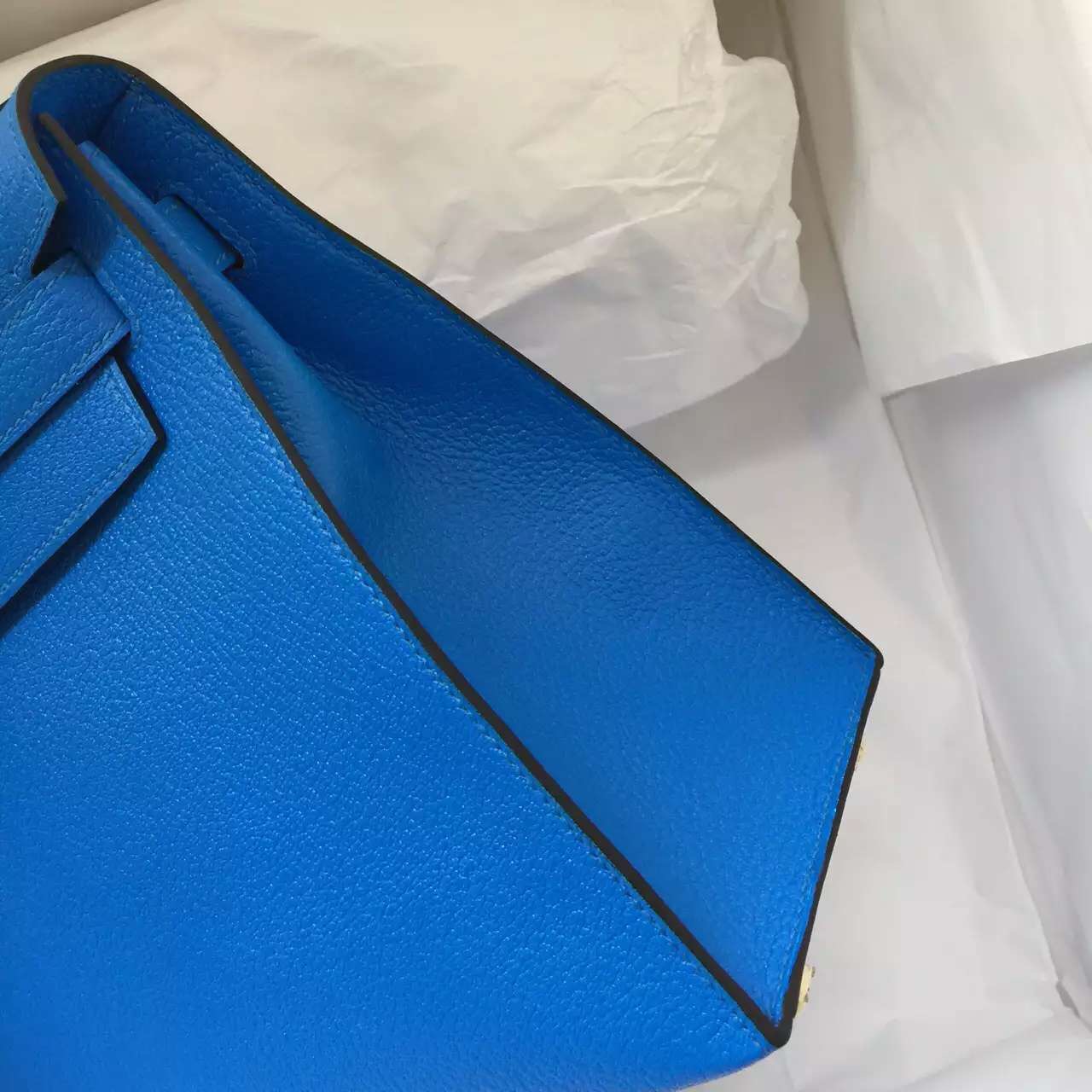 Discount Hermes Kelly Bag28CM T7 Blue Hydra Chevre Leather Women&#8217;s Tote Bag