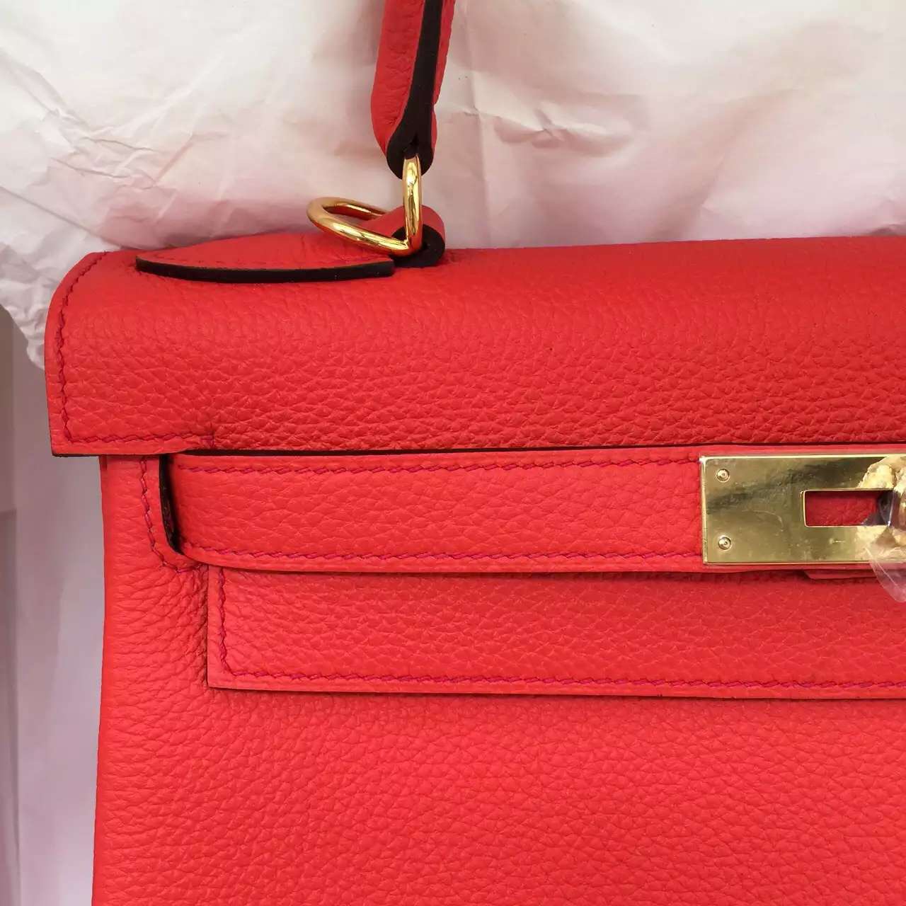 Discount Hermes Kelly Bag Retourne 28CM 9T Flame Red Togo Leather Gold Hardware