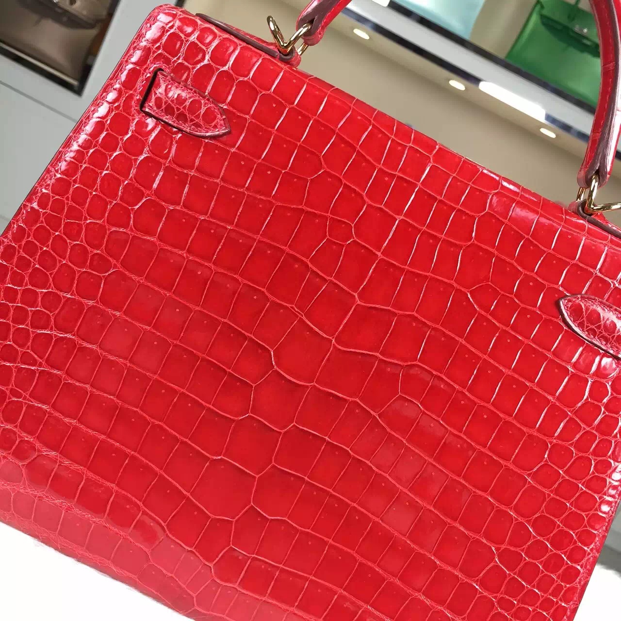 Luxury Hermes CK95 Ferrari Red Crocodile Leather Kelly Bag 28CM Gold Hardware