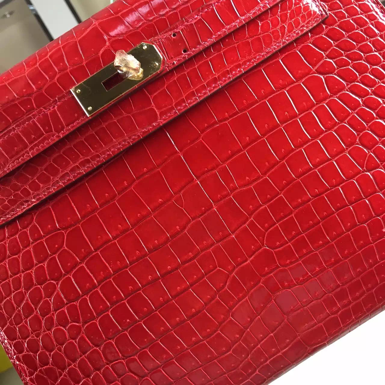 Luxury Hermes CK95 Ferrari Red Crocodile Leather Kelly Bag 28CM Gold Hardware