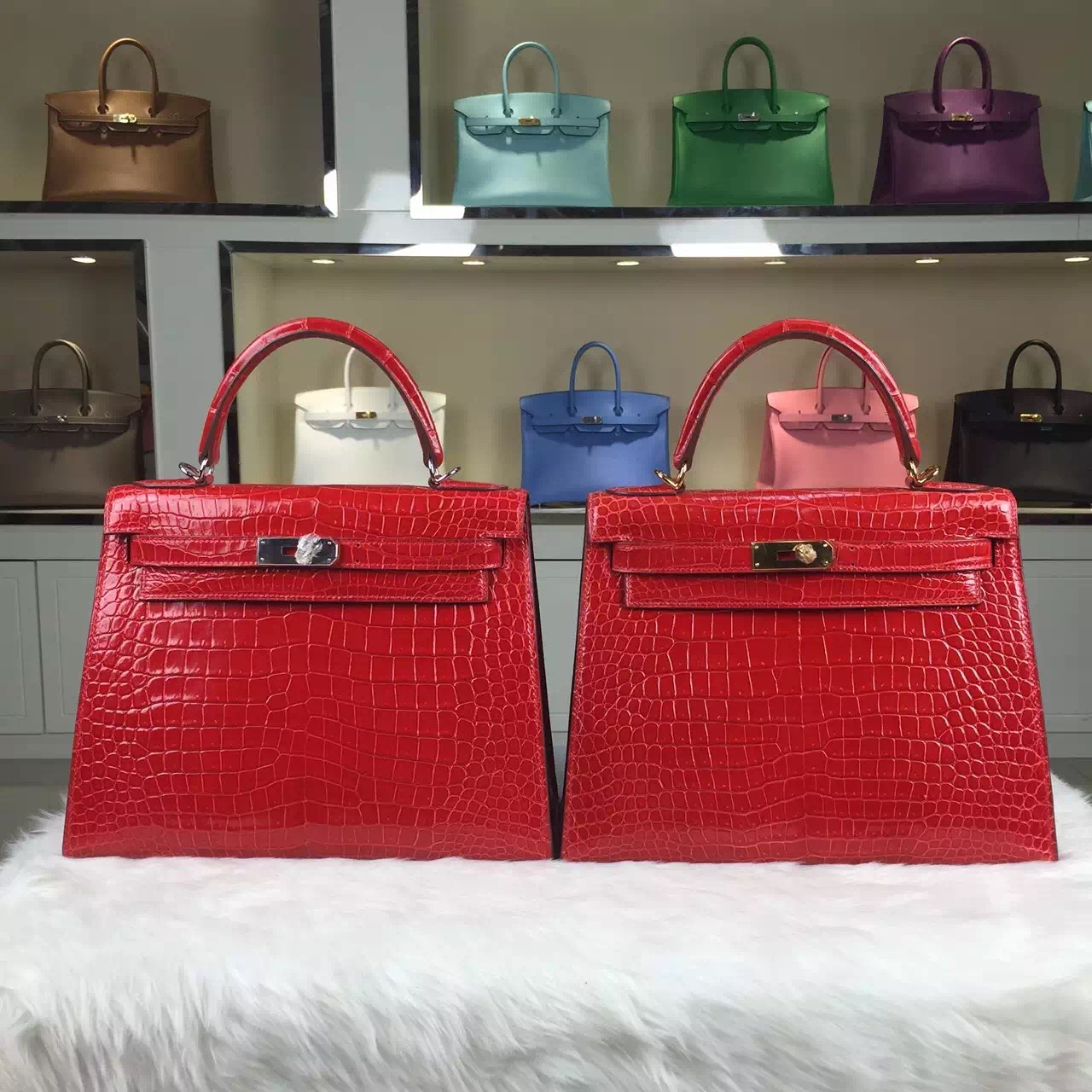 High Quality Hermes Kelly Bag28CM CK95 Ferrari Red Crocodile Skin Silver Hardware