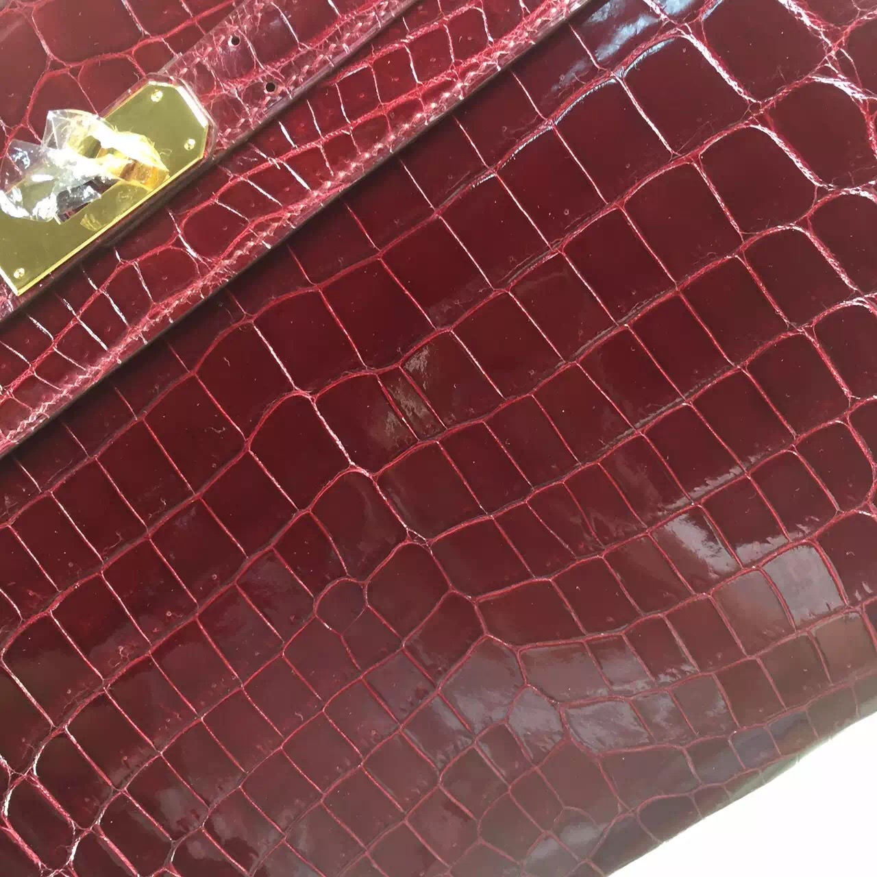 Wholesale Hermes Crocodile Skin Kelly Bag 28CM in F5 Bourgogne Red