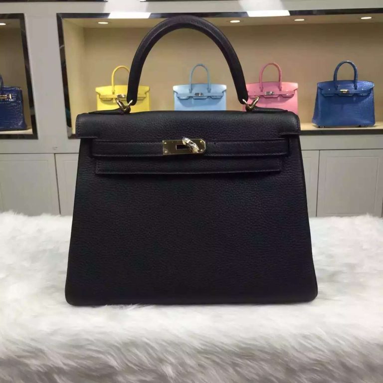 Hermes CK89 Black Original Togo Leather Retourne Kelly Bag 28CM