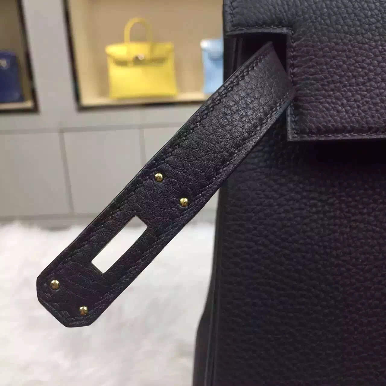 Luxury Hermes CK89 Black Original Togo Leather Retourne Kelly Bag28CM