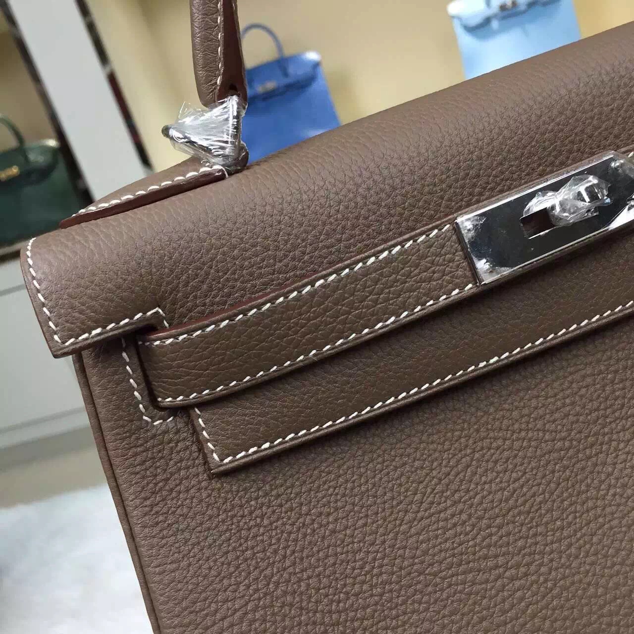 Wholesale Hermes C81 Etoupe Grey Original Togo Leather Kelly Bag 28CM