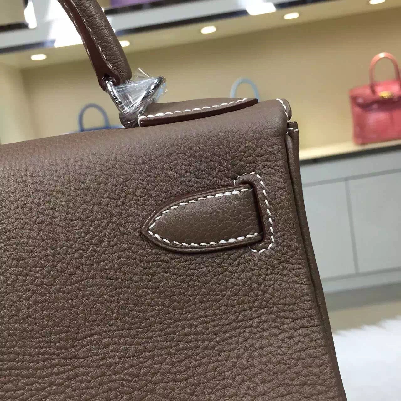 Wholesale Hermes C81 Etoupe Grey Original Togo Leather Kelly Bag 28CM