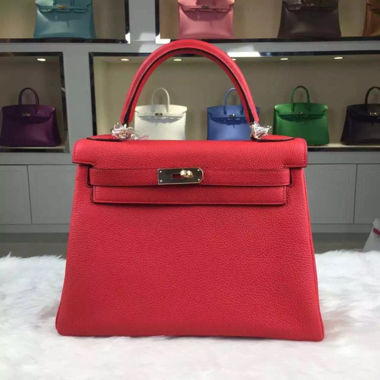 Hermes Togo Leather Kelly  28CM in Peony Red Gold Hardware