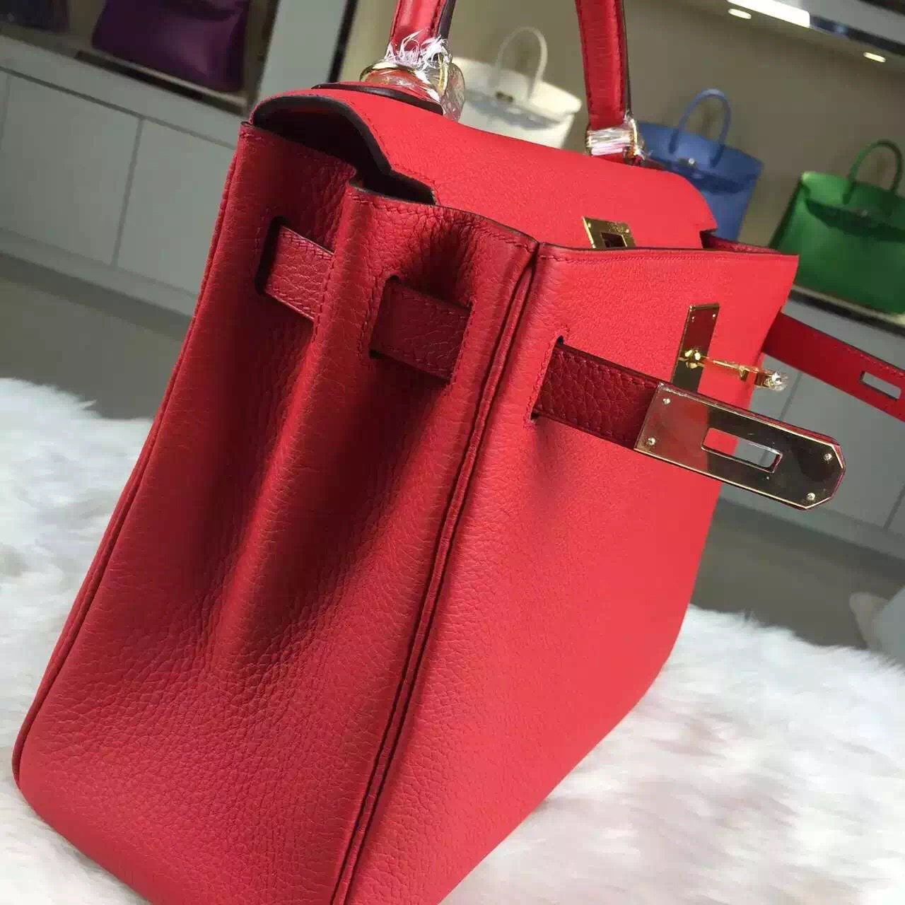 Vip Customized Hermes Togo Leather Kelly 28CM in Peony Red Gold Hardware