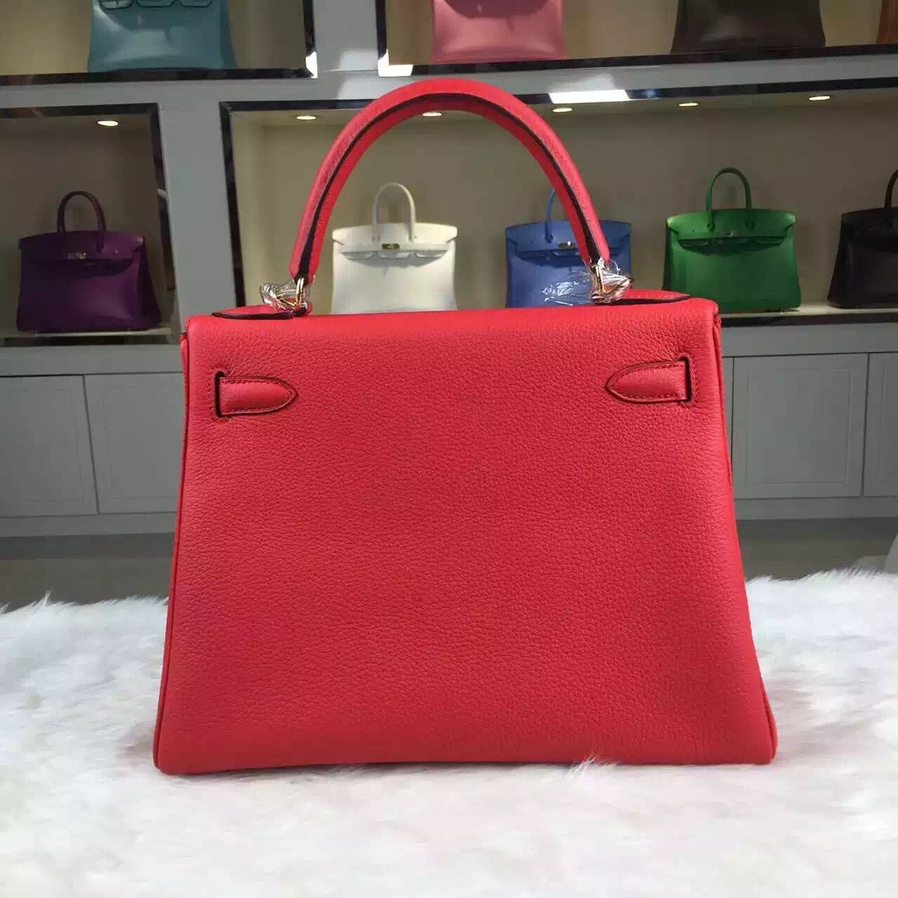 Vip Customized Hermes Togo Leather Kelly 28CM in Peony Red Gold Hardware