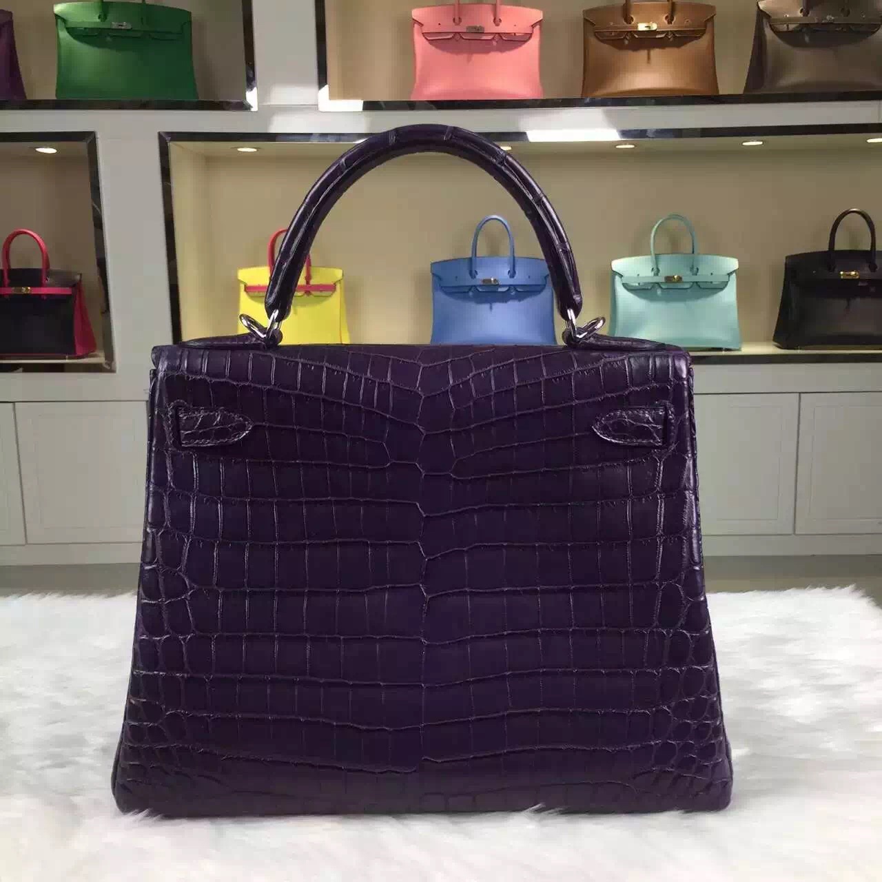 Vip Customized Hermes Kelly Bag 28CM Crystal Violet Crocodile Leather Top Handles