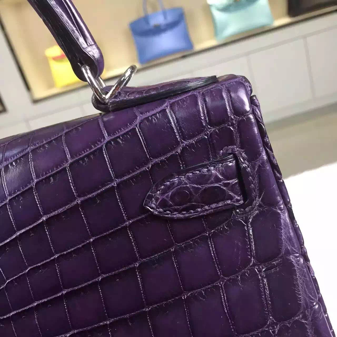 Vip Customized Hermes Kelly Bag 28CM Crystal Violet Crocodile Leather Top Handles