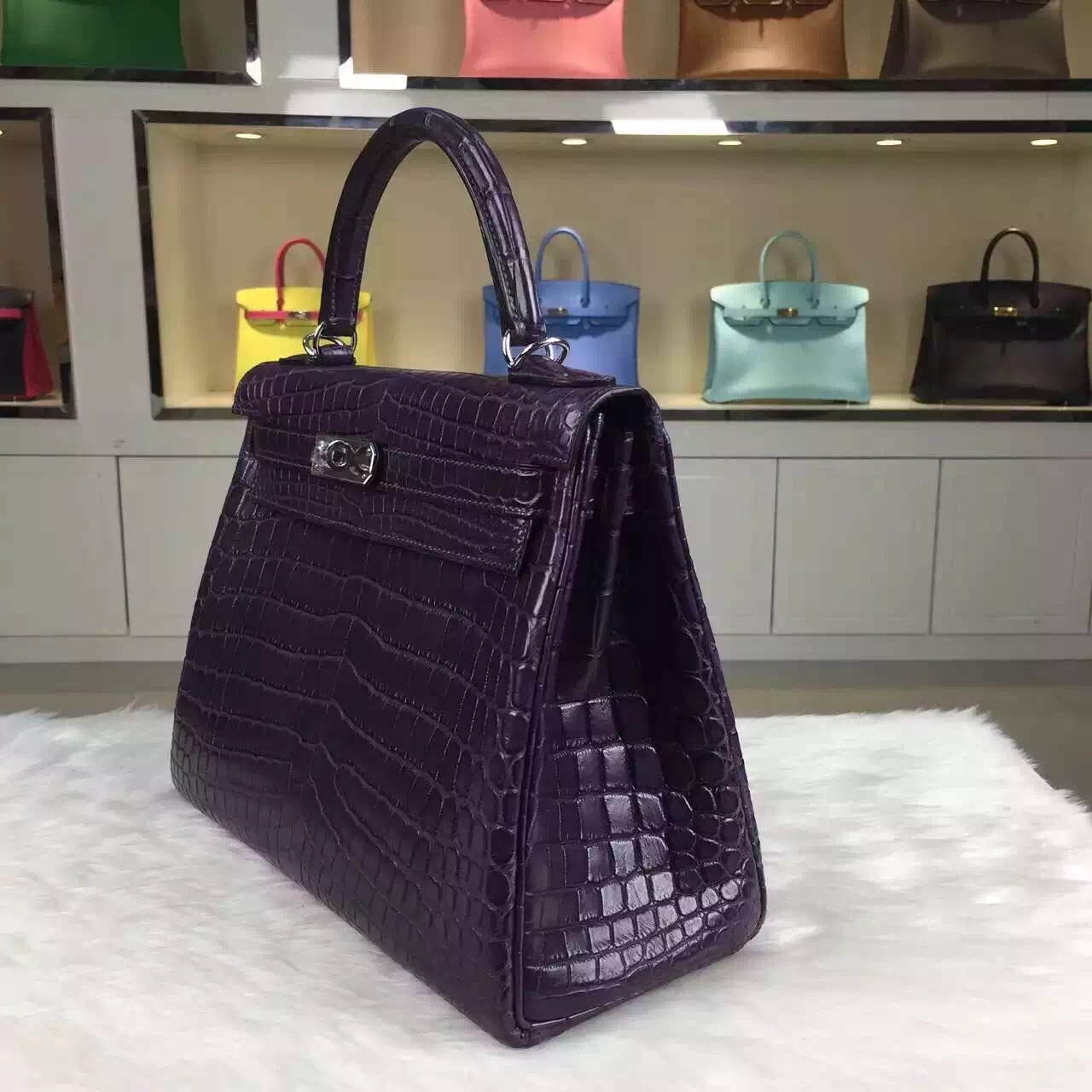 Vip Customized Hermes Kelly Bag 28CM Crystal Violet Crocodile Leather Top Handles