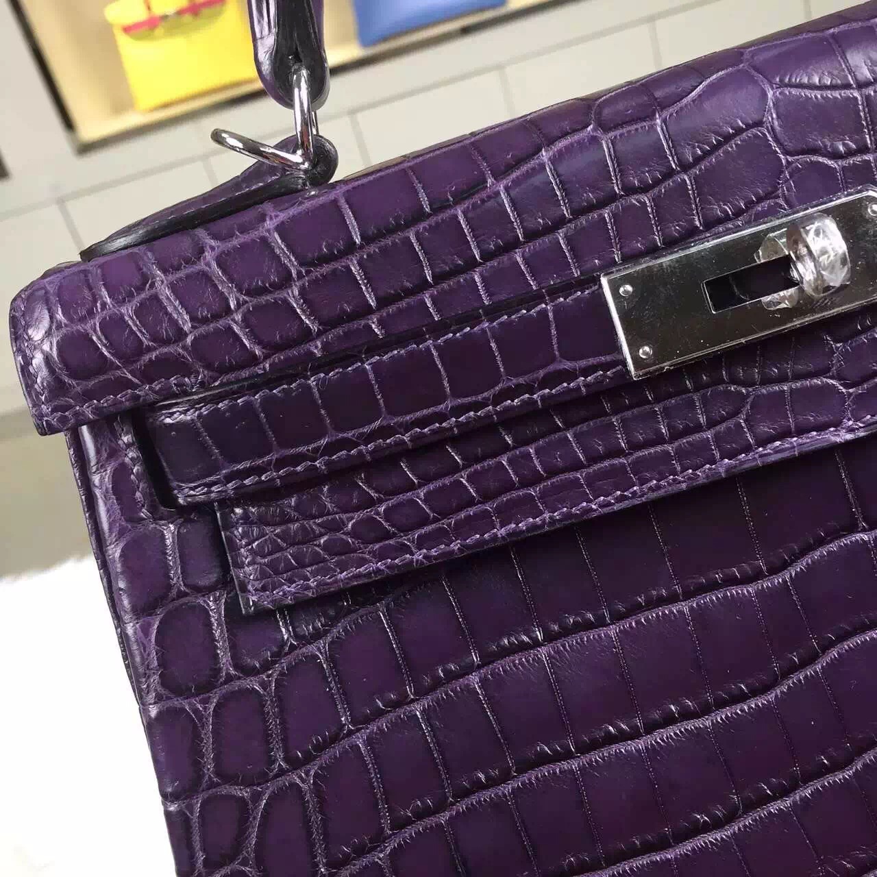 Vip Customized Hermes Kelly Bag 28CM Crystal Violet Crocodile Leather Top Handles