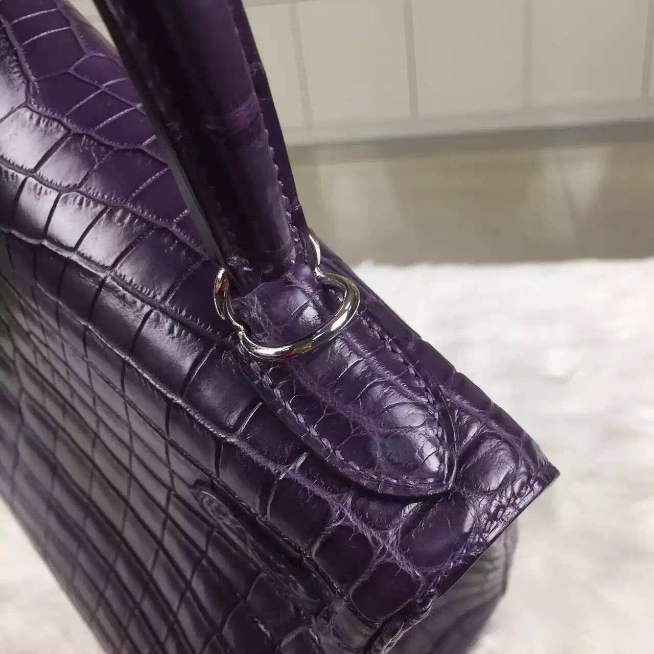 Vip Customized Hermes Kelly Bag 28CM Crystal Violet Crocodile Leather Top Handles