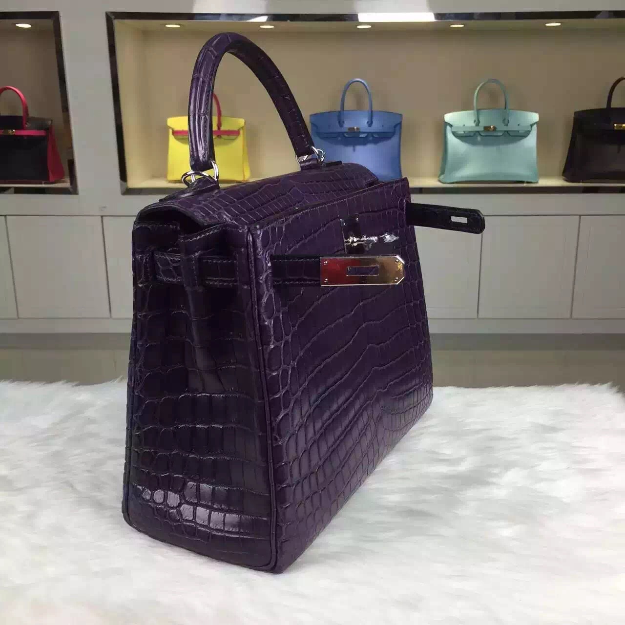 Vip Customized Hermes Kelly Bag 28CM Crystal Violet Crocodile Leather Top Handles