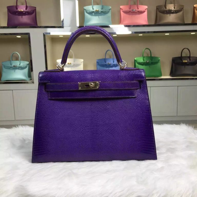 Online Shopping Hermes France Lizard Skin Violet Color Kelly Bag  28CM
