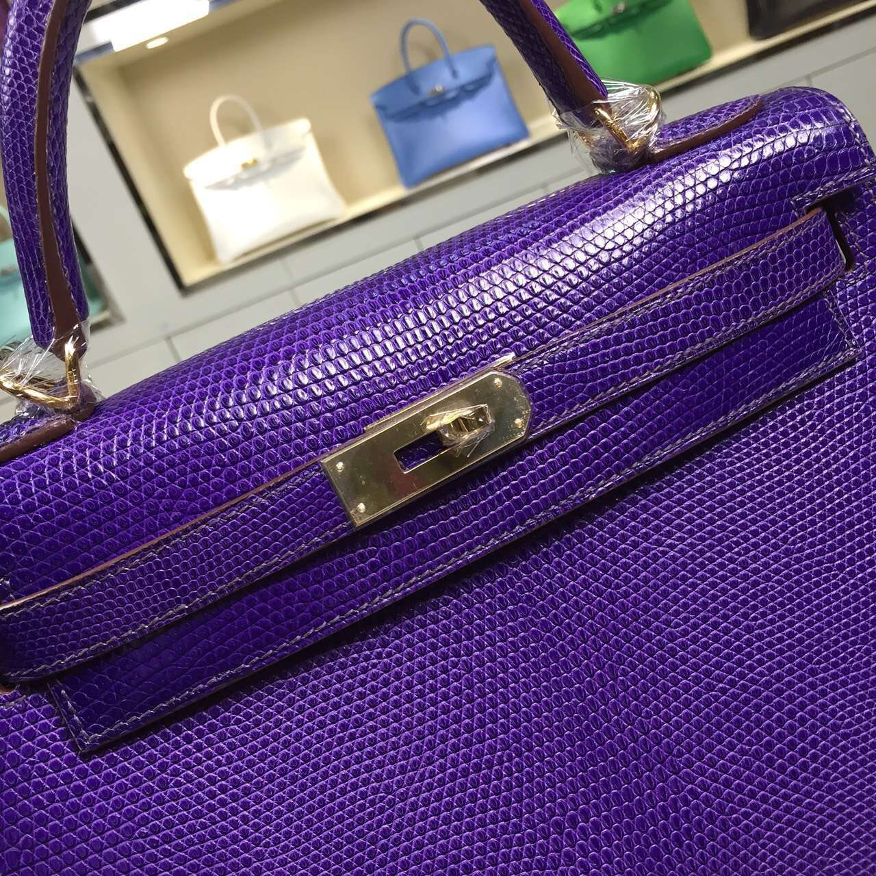 Online Shopping Hermes France Lizard Skin Violet Color Kelly Bag 28CM