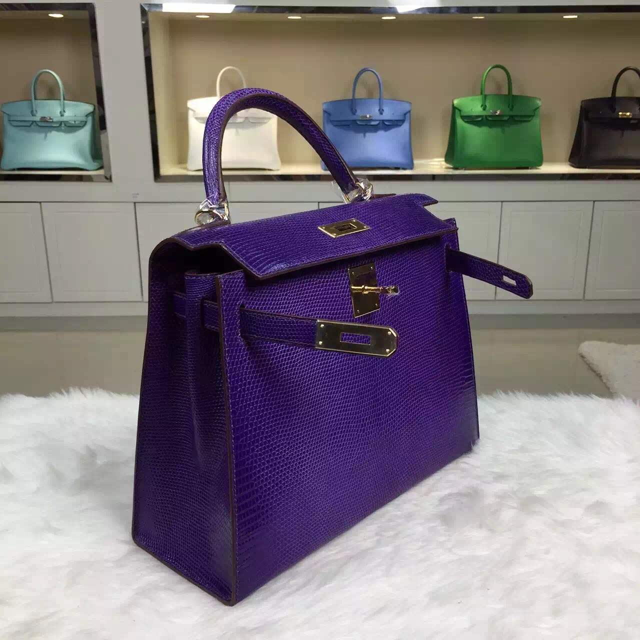 Online Shopping Hermes France Lizard Skin Violet Color Kelly Bag 28CM