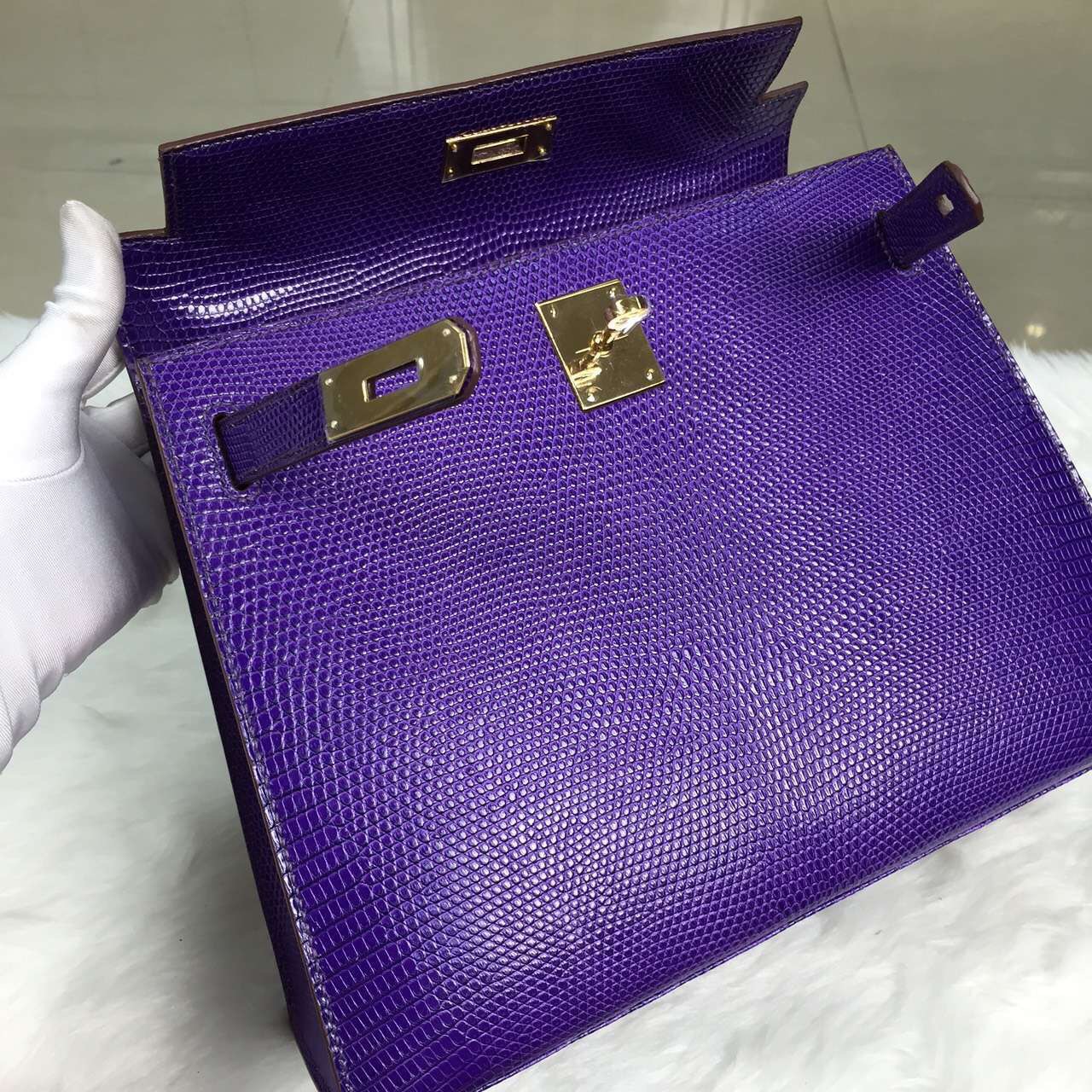 Online Shopping Hermes France Lizard Skin Violet Color Kelly Bag 28CM