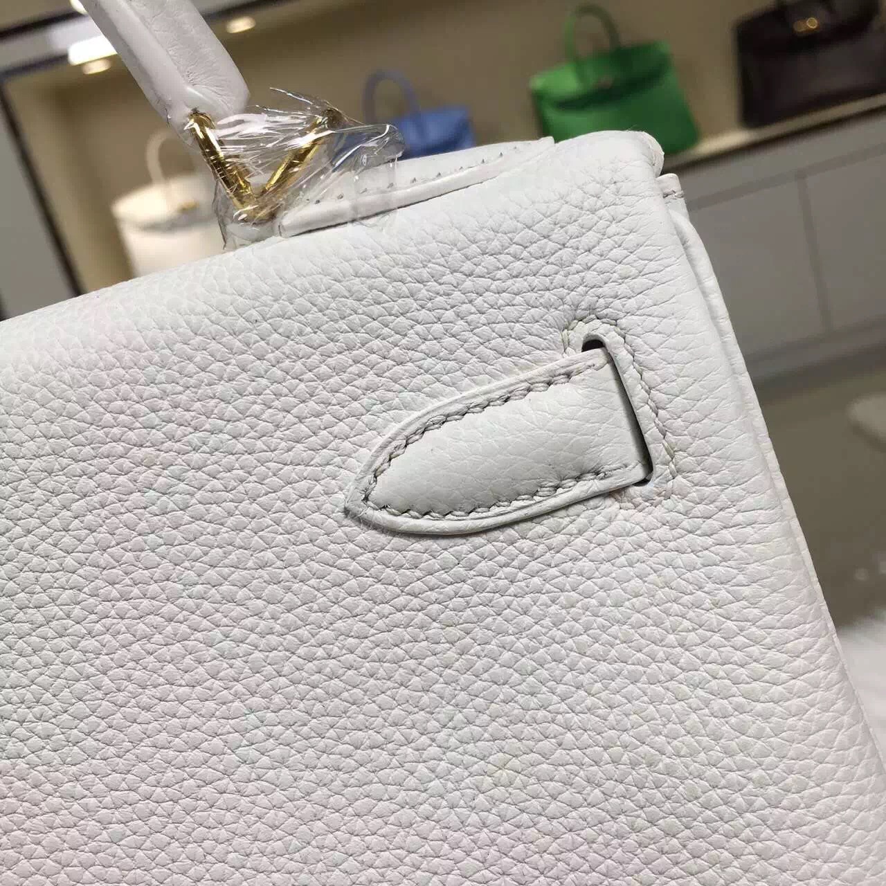 Luxury Women&#8217;s Handbag Hermes Pure White Original Togo Leather Kelly Bag28CM