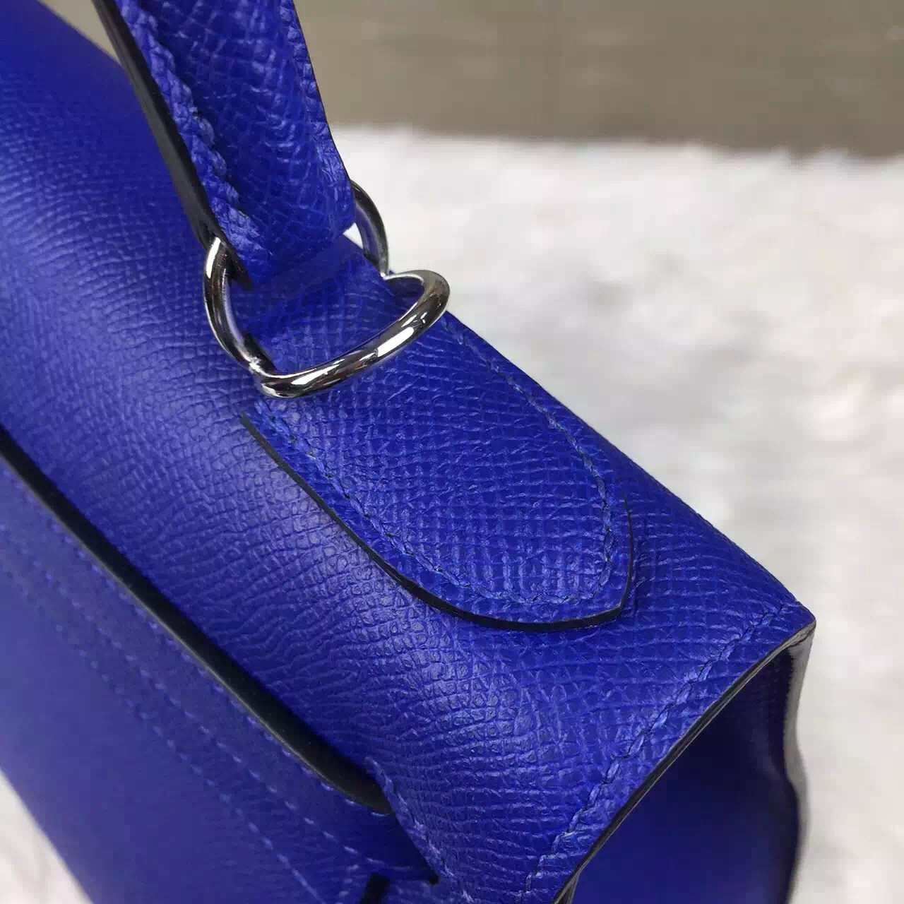 Hand Stitching Hermes 7T Blue Electric Epsom Calfskin Leather Kelly Bag28CM