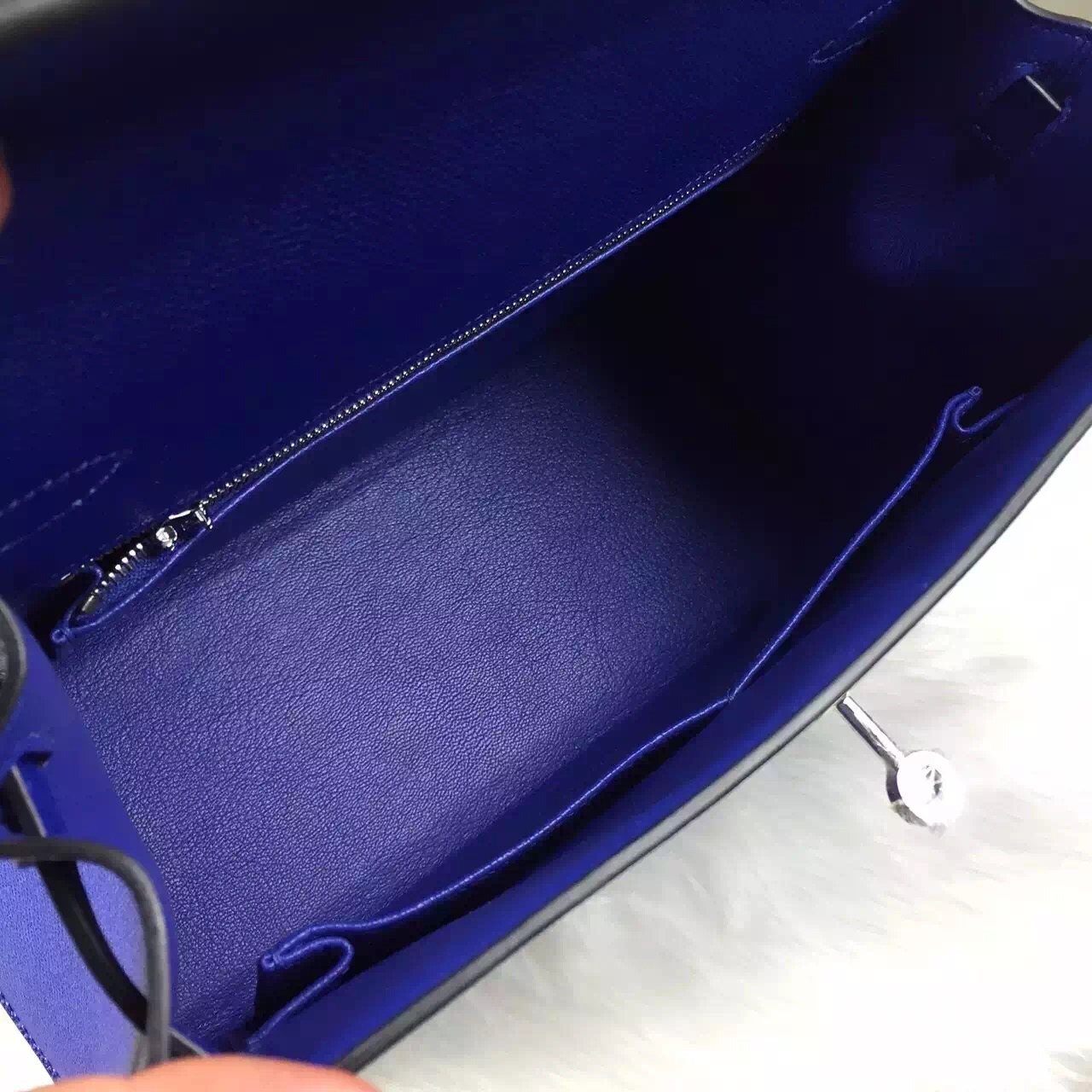 Hand Stitching Hermes 7T Blue Electric Epsom Calfskin Leather Kelly Bag28CM