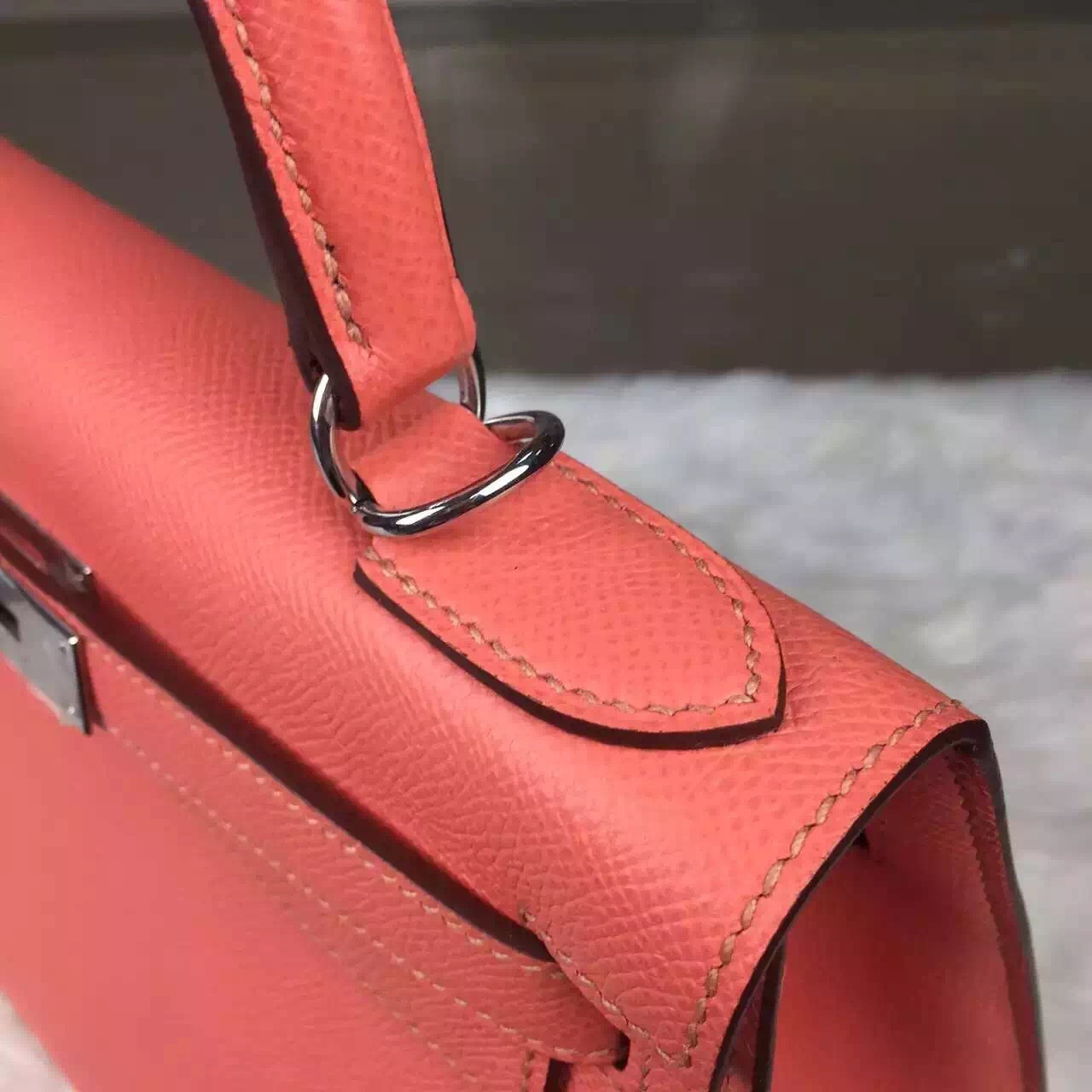 Luxury Women&#8217;s Handbag Hermes Kelly28CM i5 Flamingo France Epsom Leather Silver Hardware