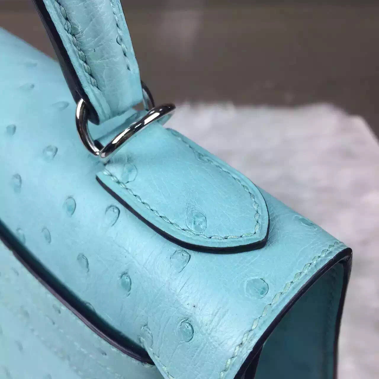 Wholesale Hermes France Imported Ostrich Leather Kelly28CM in Blue Atoll