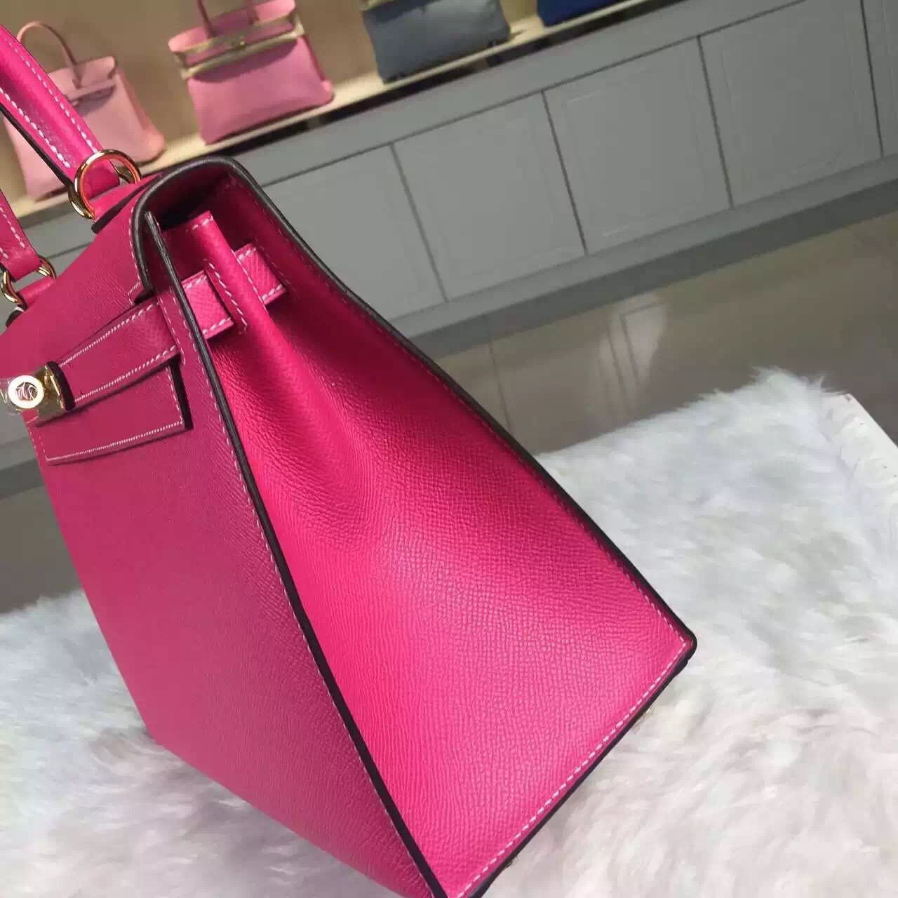 Online Store Hermes E5 Rose Tyrien Epsom Calfskin Leather Kelly Bag28CM Gold Hardware